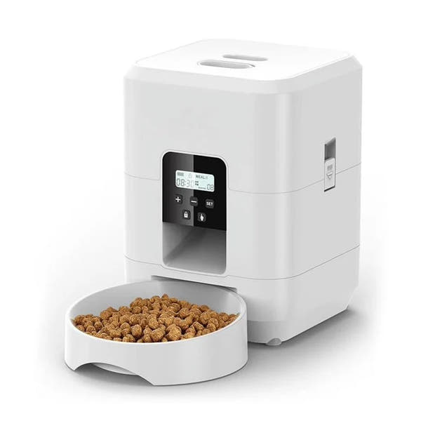 Portion control dog feeder with timed feeding function