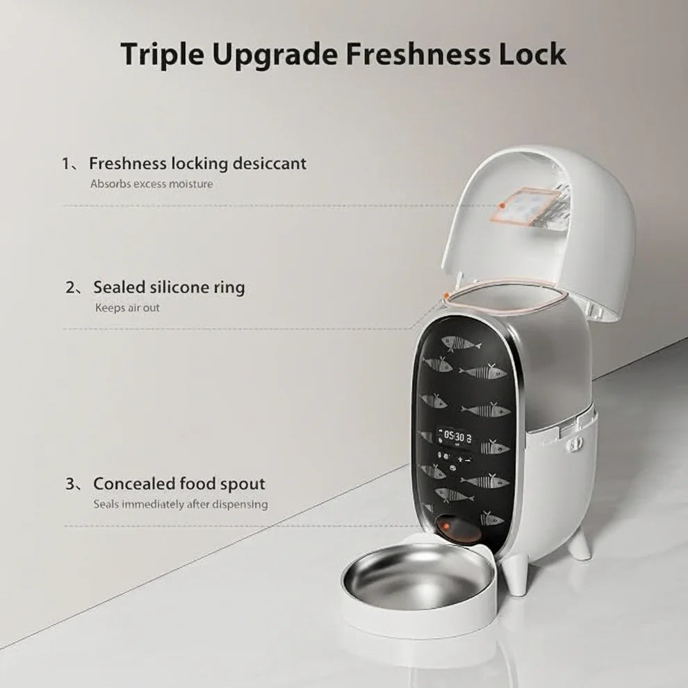 Portion control pet feeder with scheduled meal delivery