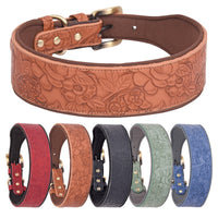Serijoars leather dog collar with embossed print design for small medium and large dogs