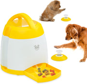 Dog treat dispenser with remote training button