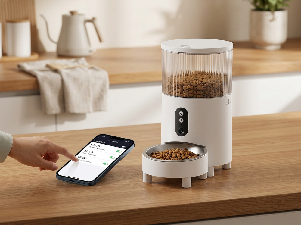 Automatic cat feeder with scheduled feeding function