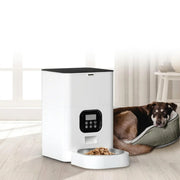 Programmable pet feeder for scheduled cat and dog food dispensing