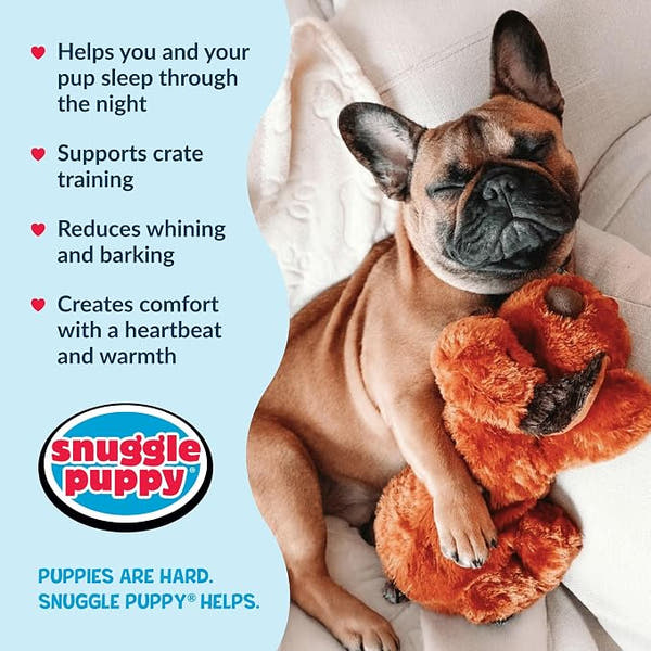 Soft puppy comfort toy with heartbeat feature for bedtime and crate use