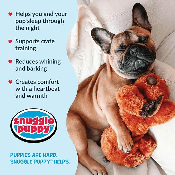 Soft puppy comfort toy with heartbeat feature for bedtime and crate use
