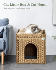 Rattan cat house with enclosed space for indoor pet use