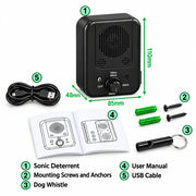 Long-range dog bark deterrent box with ultrasonic coverage up to 30 feet