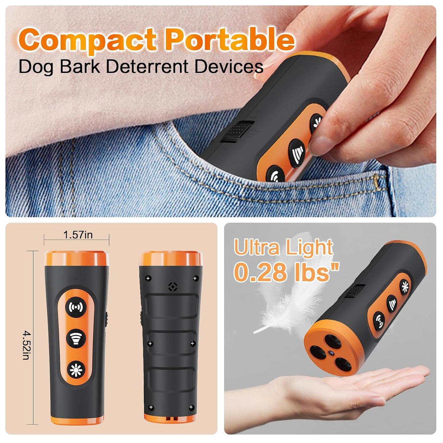 Portable ultrasonic dog trainer for outdoor bark control and behavioural training