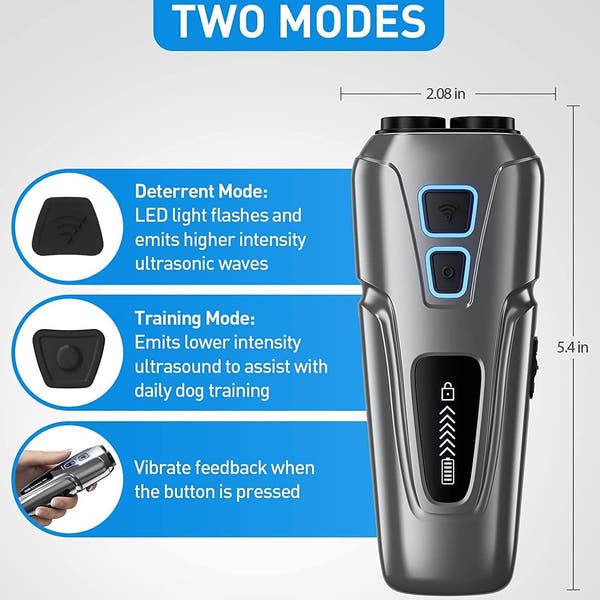 Rechargeable anti barking device for dogs designed for repeated training use