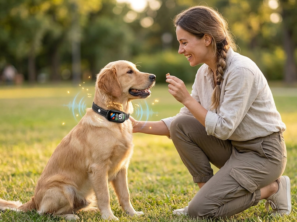 


Owner selecting training modes on smart anti-bark collar