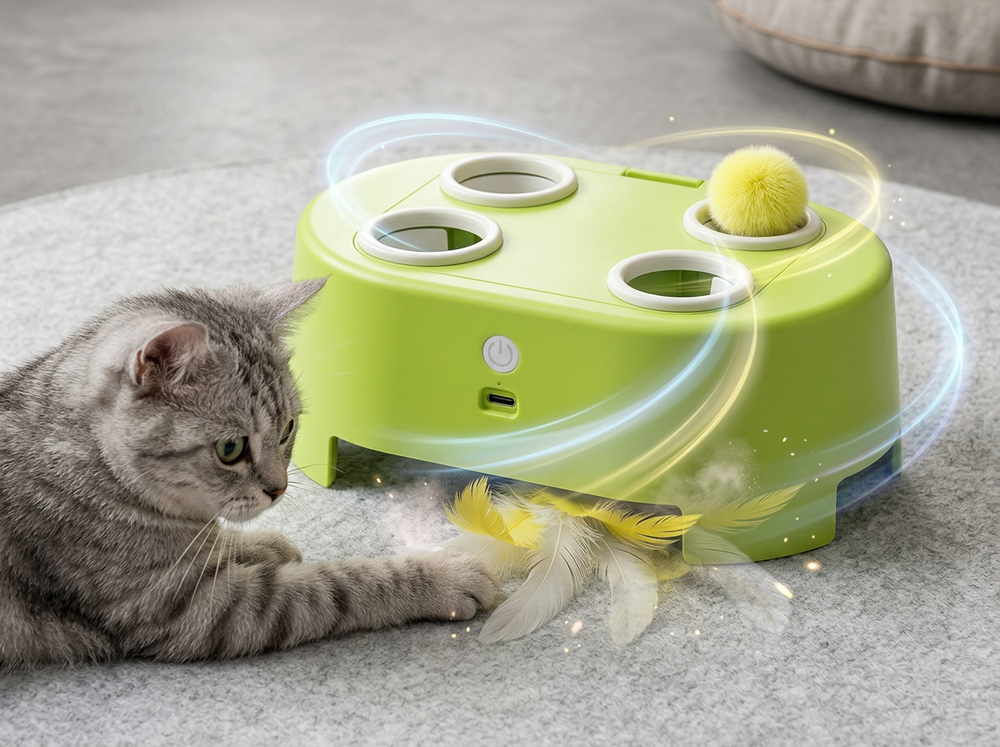 Automatic self-play interactive toy for indoor cats.
