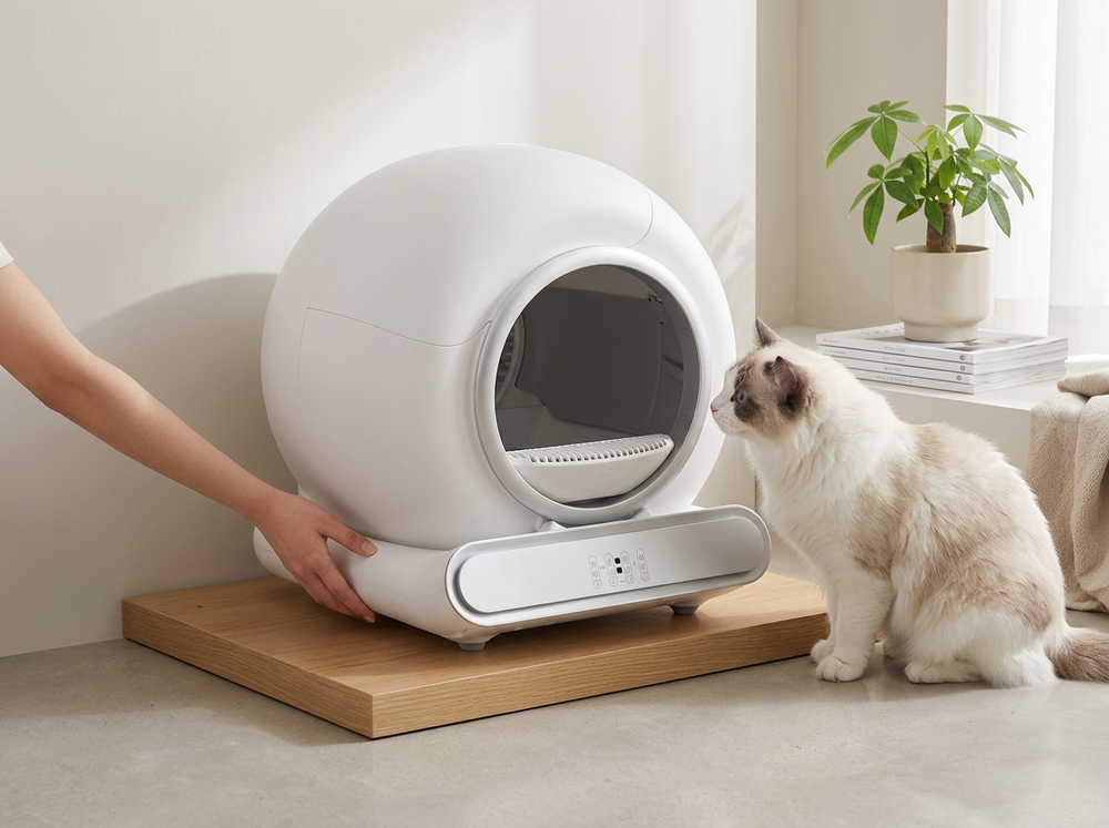 Setting up automatic self cleaning cat litter box