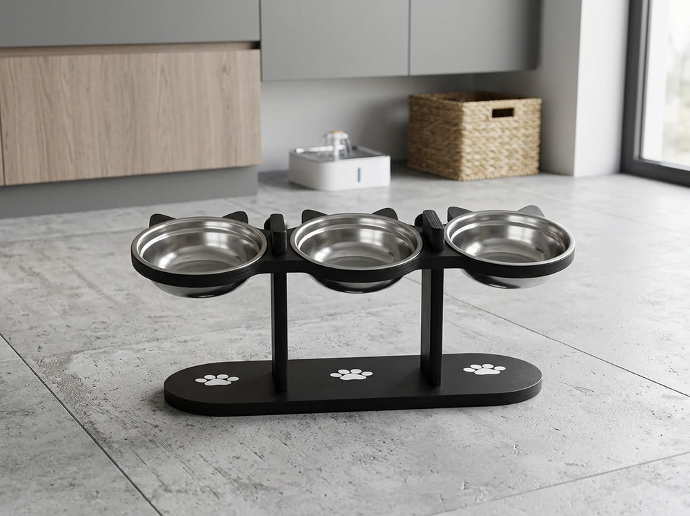 Elevated cat feeder placed in home feeding area