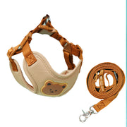 Small dog harness with cute bear design and matching leash