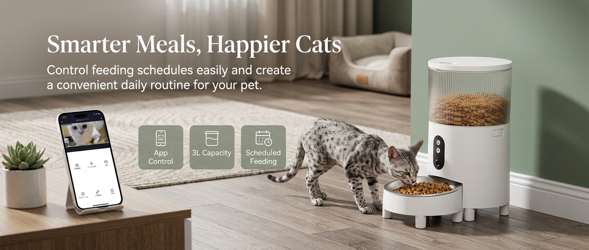 Smart automatic cat feeder in modern home environment