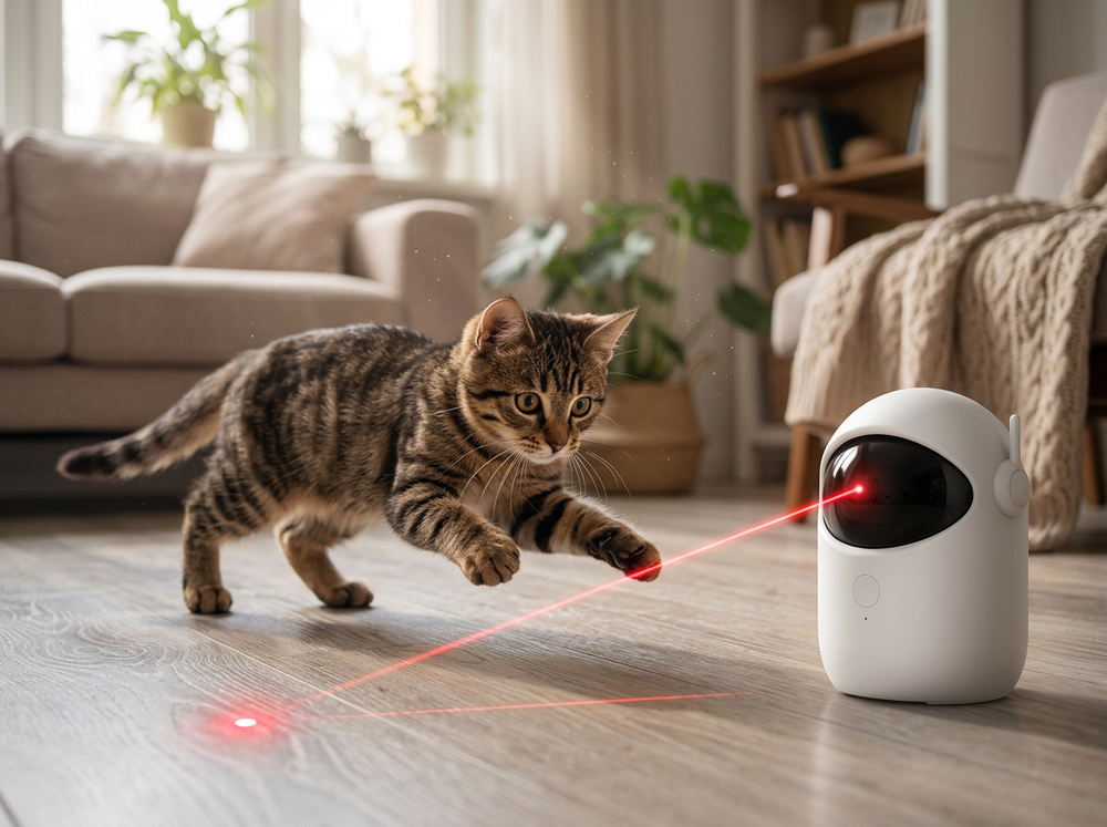 Smart motion automatic laser toy for indoor cats.