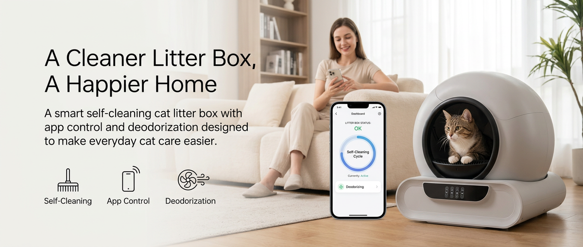 Smart self cleaning cat litter box with app control and deodorization