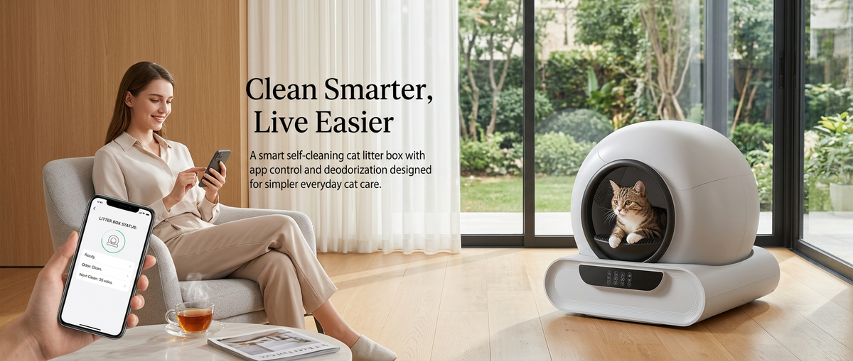 Smart self cleaning cat litter box with app control for cats