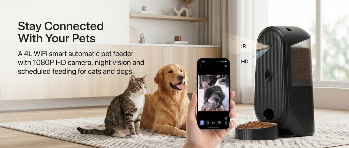 4L WiFi smart automatic pet feeder with HD camera and night vision