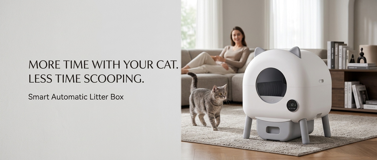 Smart self cleaning cat litter box with enclosed design and automatic waste collection drawer