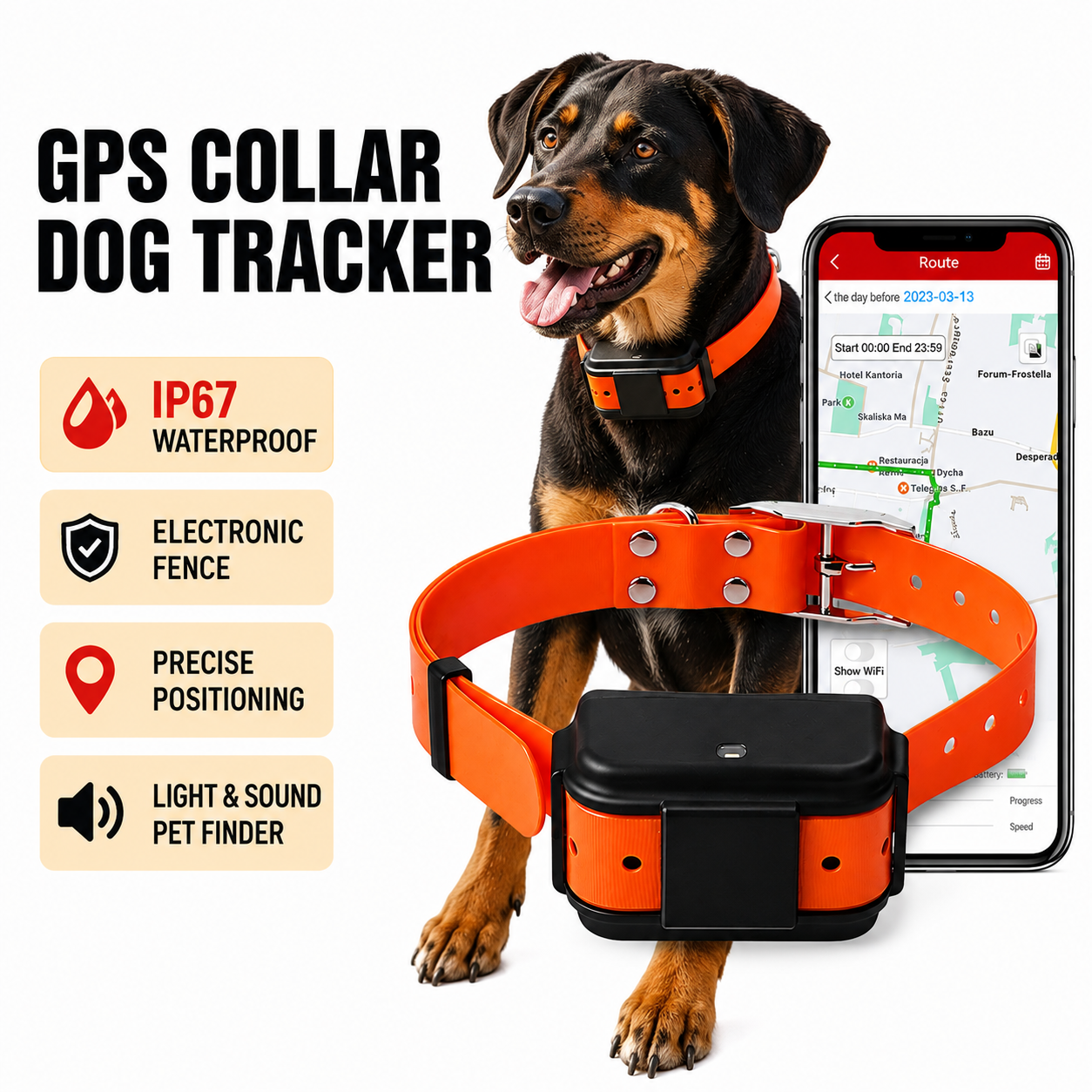 Dog GPS tracker with sound and light pet finder functions