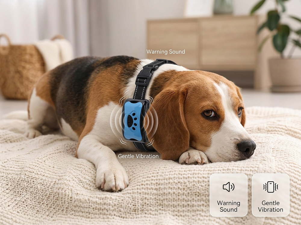 Automatic dog collar with warning sound and vibration training functions.