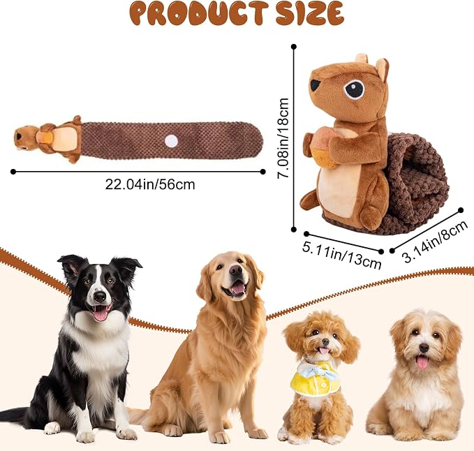 Squeaky puppy toy with squirrel design for interactive entertainment