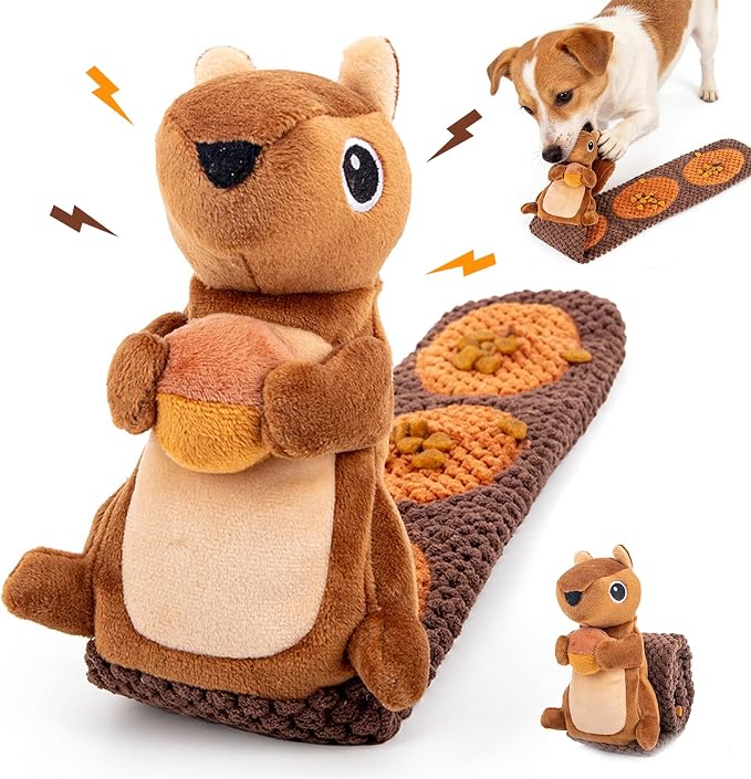Interactive squirrel dog toy with squeaky feature for everyday play