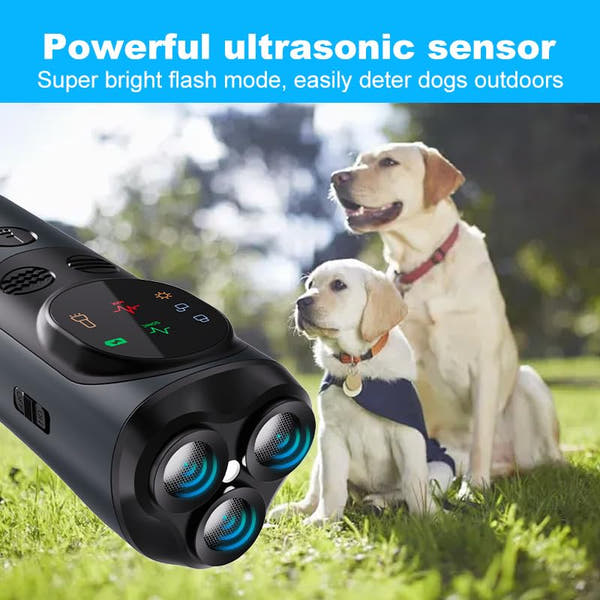 Compact rechargeable dog bark deterrent device for home walks and outdoor training