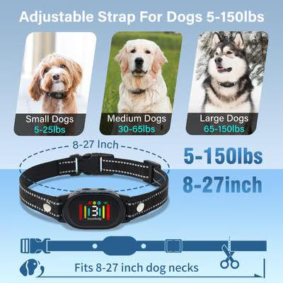 Anti bark collar for dogs featuring beep vibration and static stimulation training functions