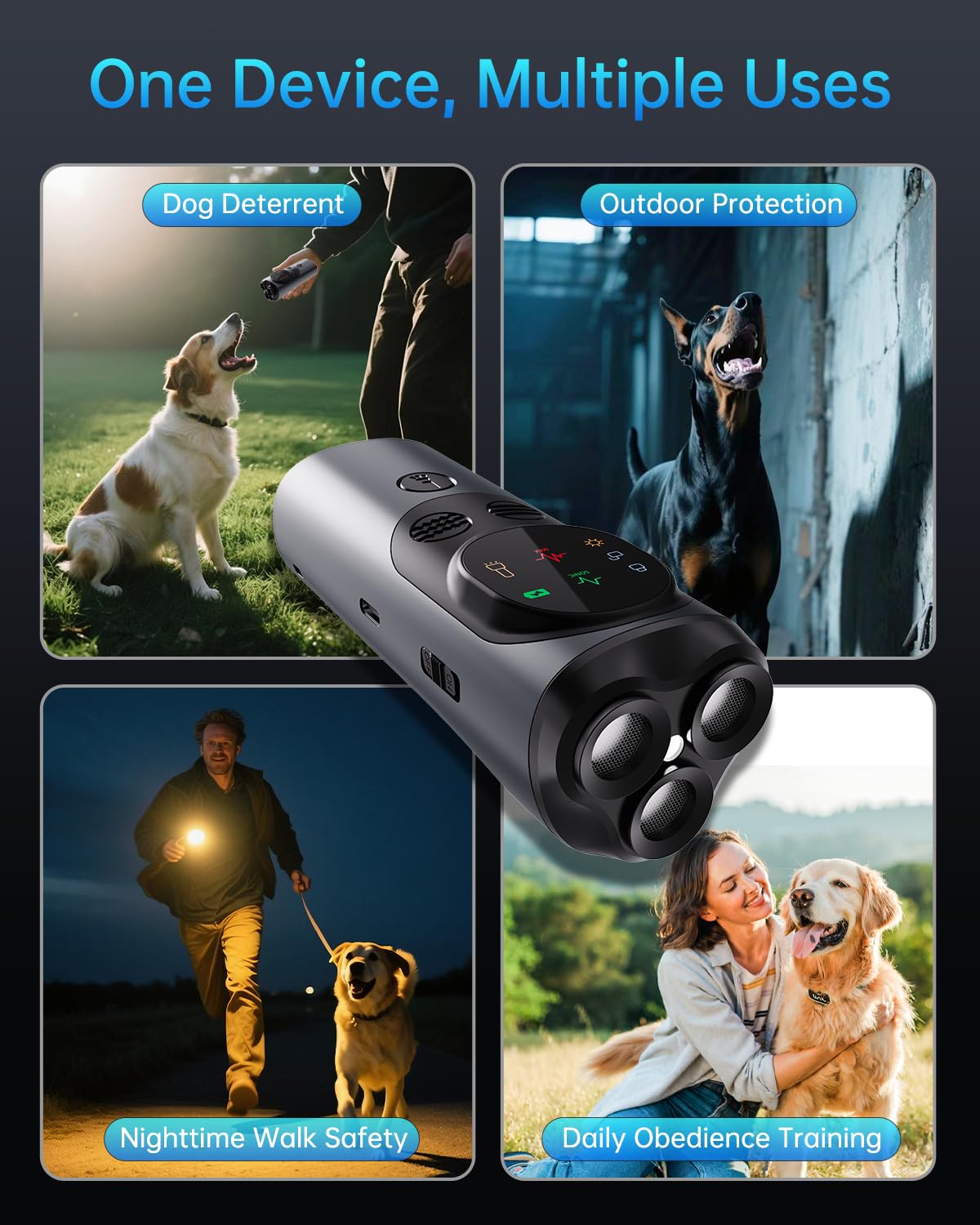 Non-shock ultrasonic anti barking device designed for dog behavioural training