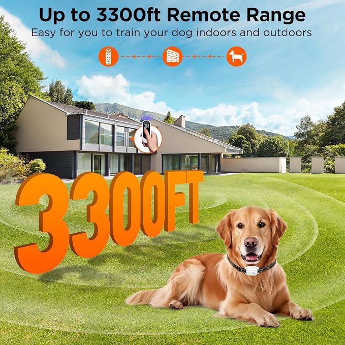 Dog training collar featuring beep vibration and adjustable stimulation