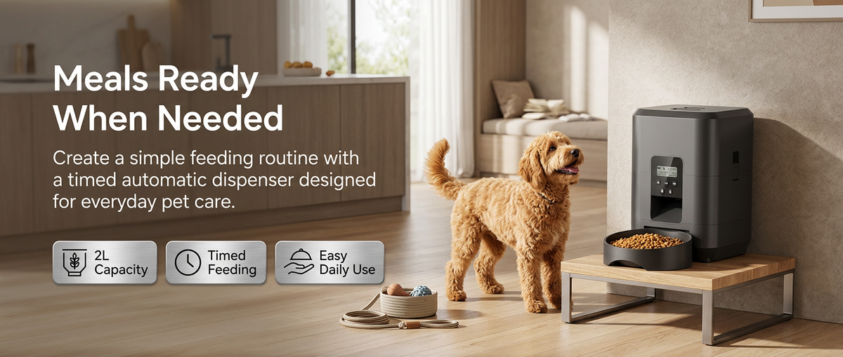 2L timed automatic dog feeder in modern home
