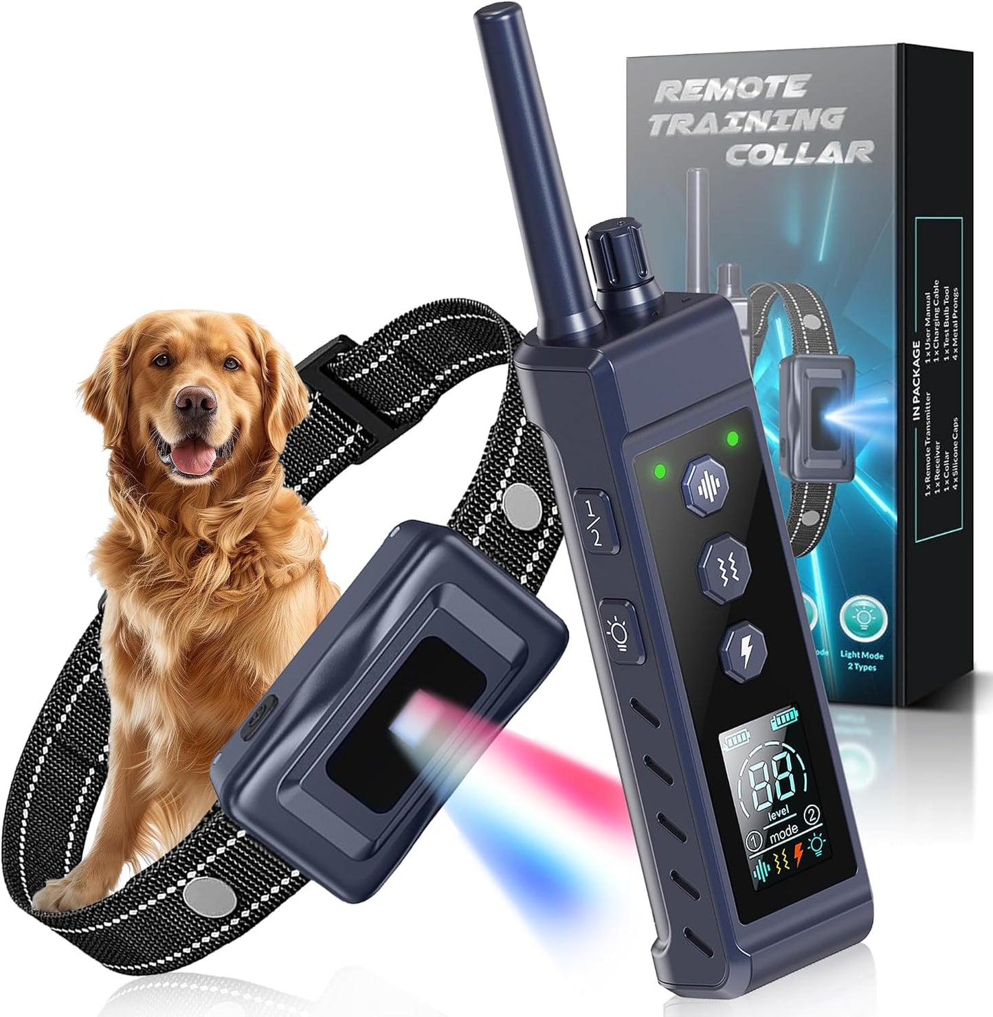 4265FT waterproof bark collar for dogs with rechargeable remote, beep, vibration and flashing light