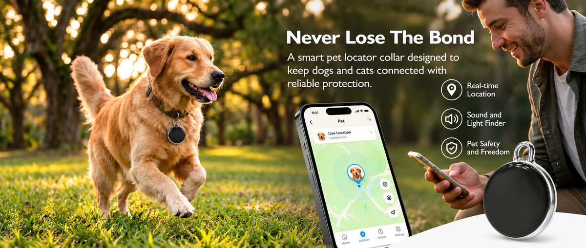Smart finder device fitted comfortably to a cat collar