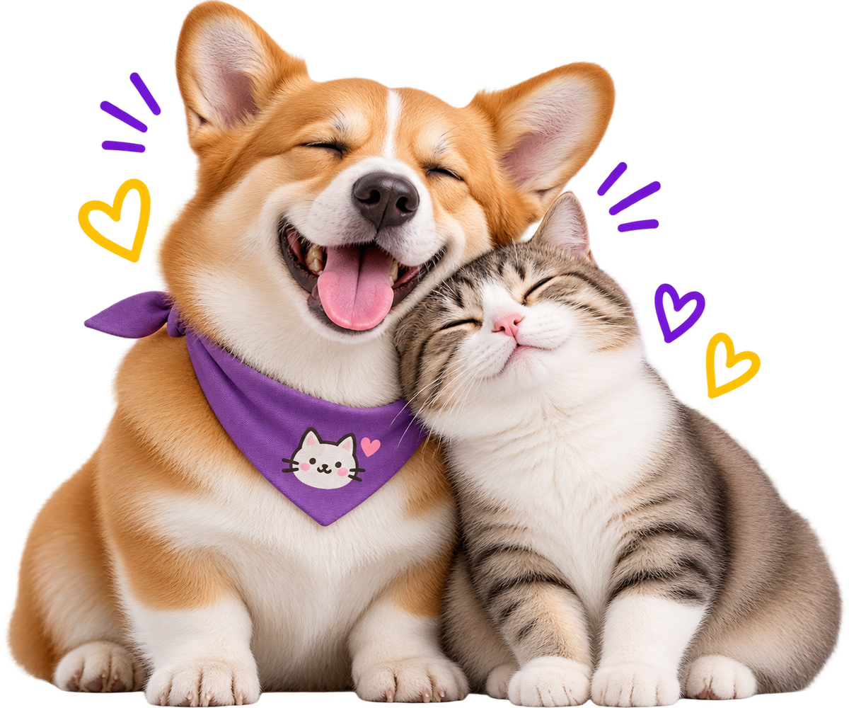 Happy dog and cat
