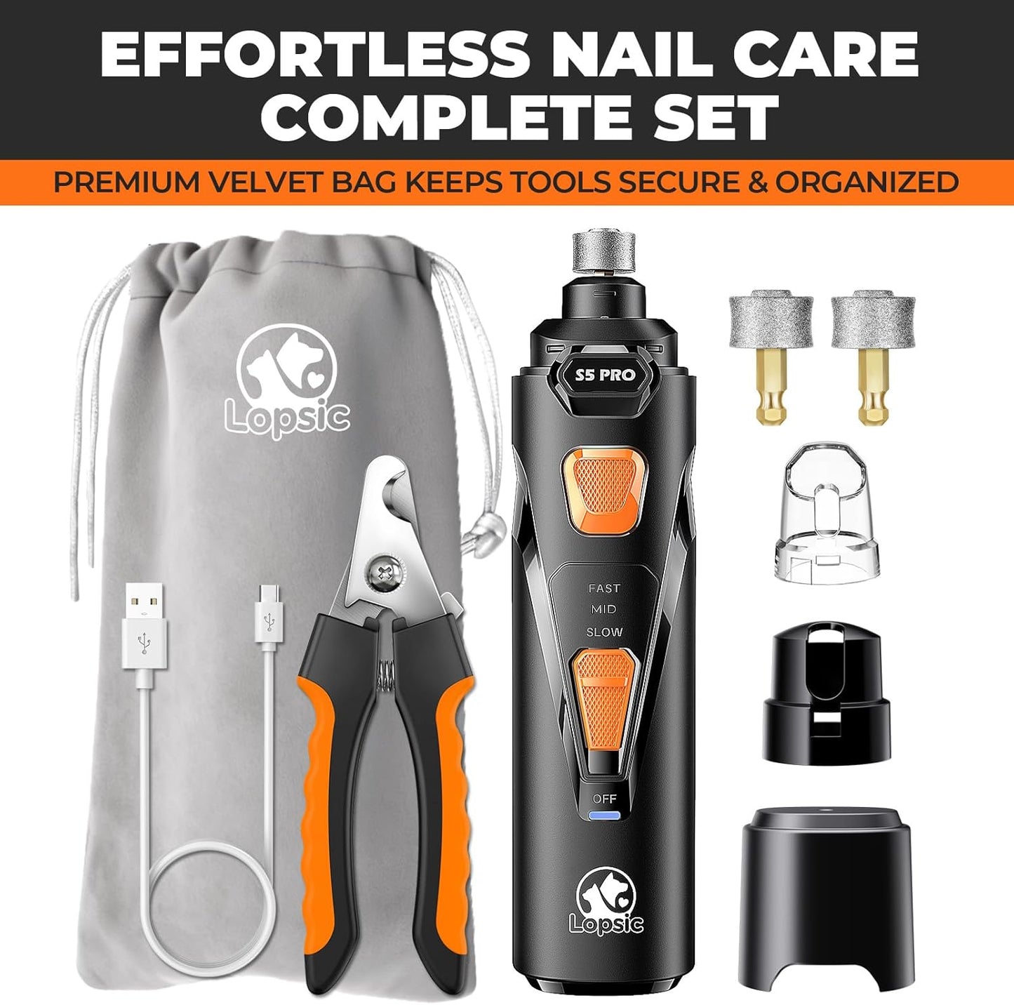 Electric pet nail trimmer for dogs and cats rechargeable grooming tool