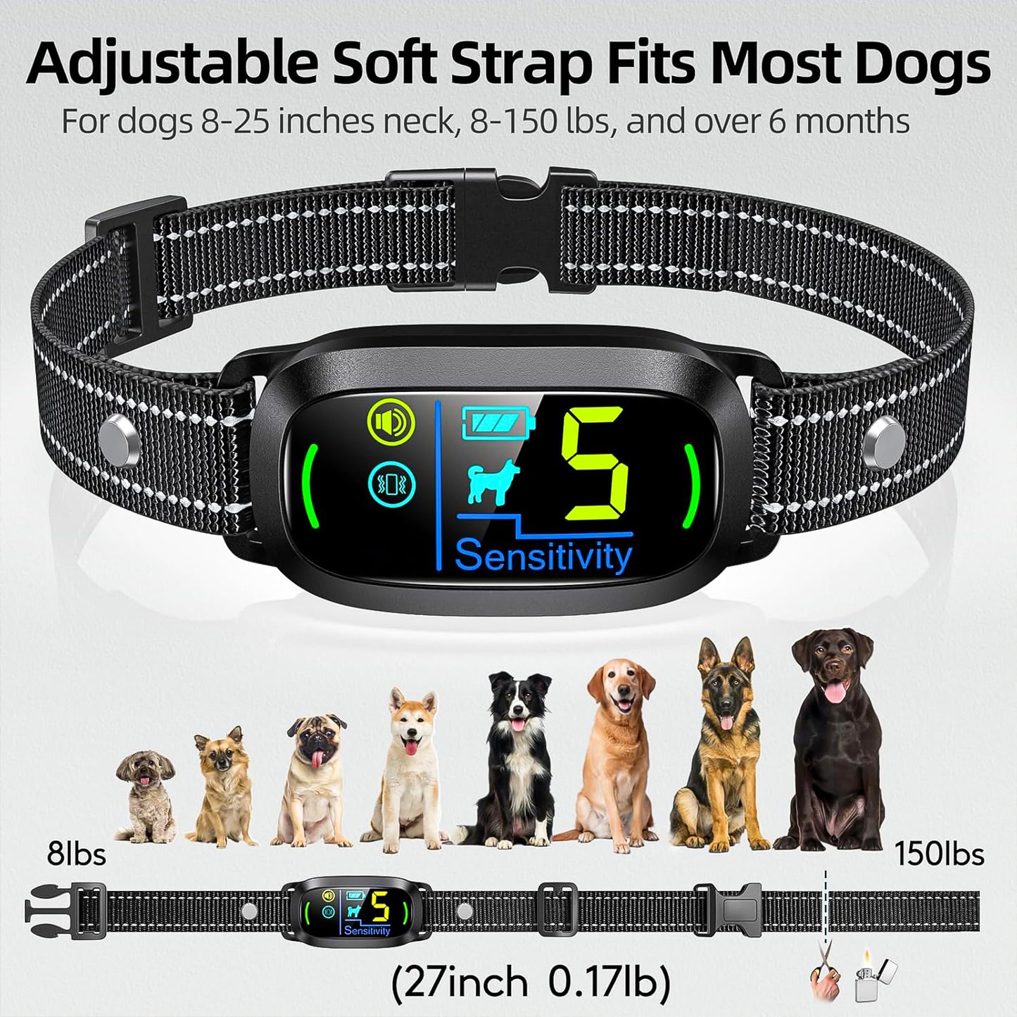 Smart rechargeable dog bark collar for safe and gentle training
