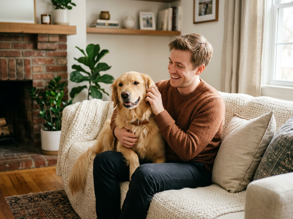 Pet parent spending time with a dog