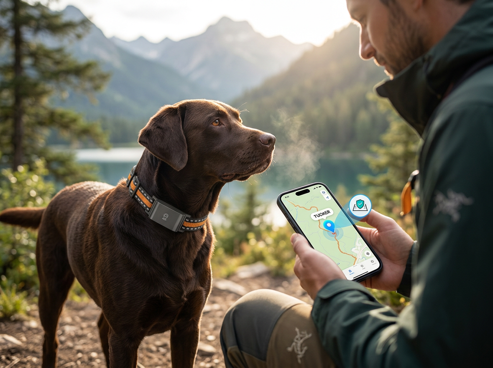 Compact pet location device attached securely to a collar