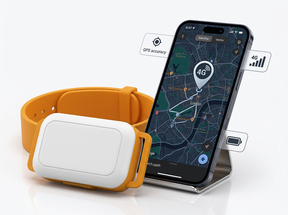 Compact pet location device attached to a dog collar