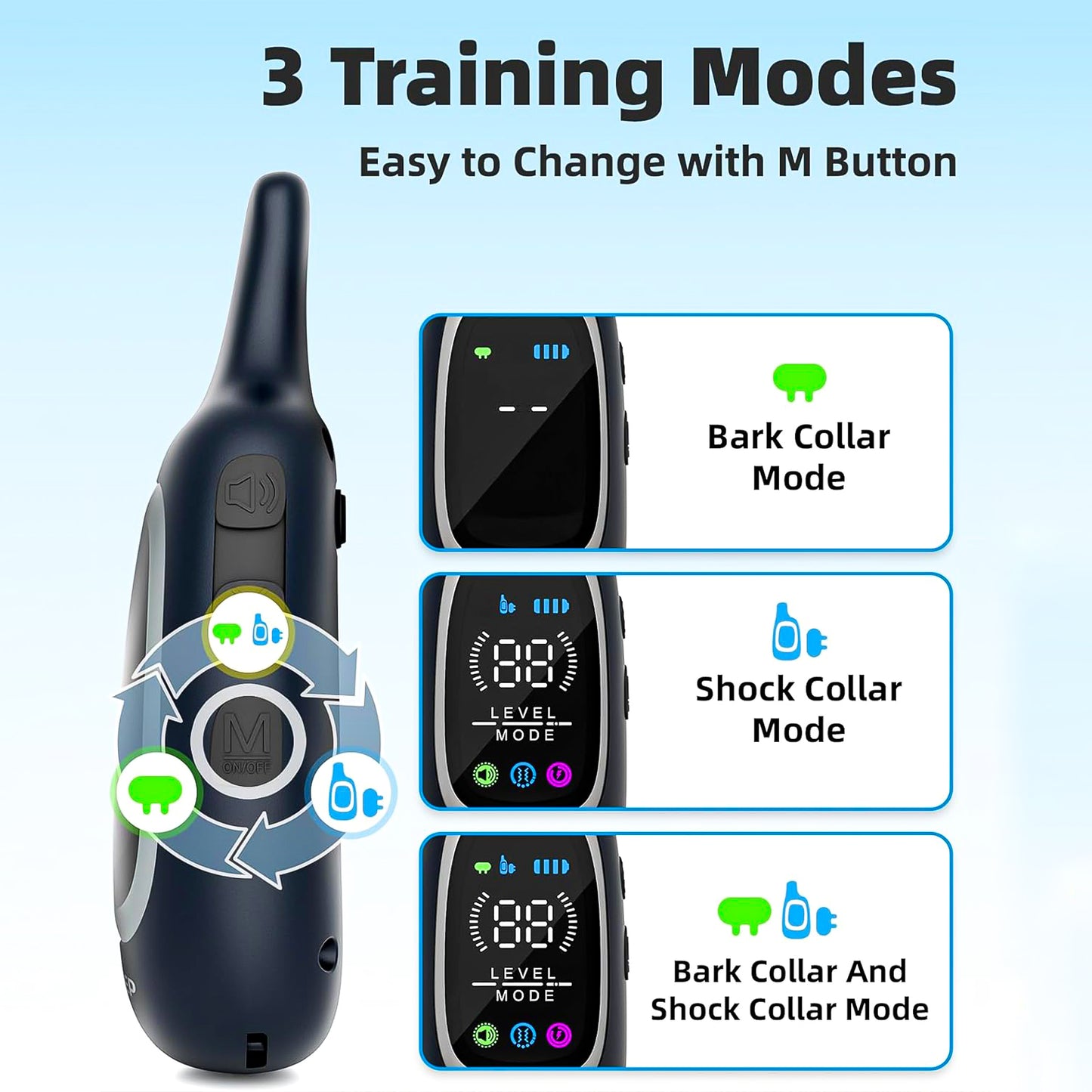 2-in-1 dog shock and bark collar with remote control