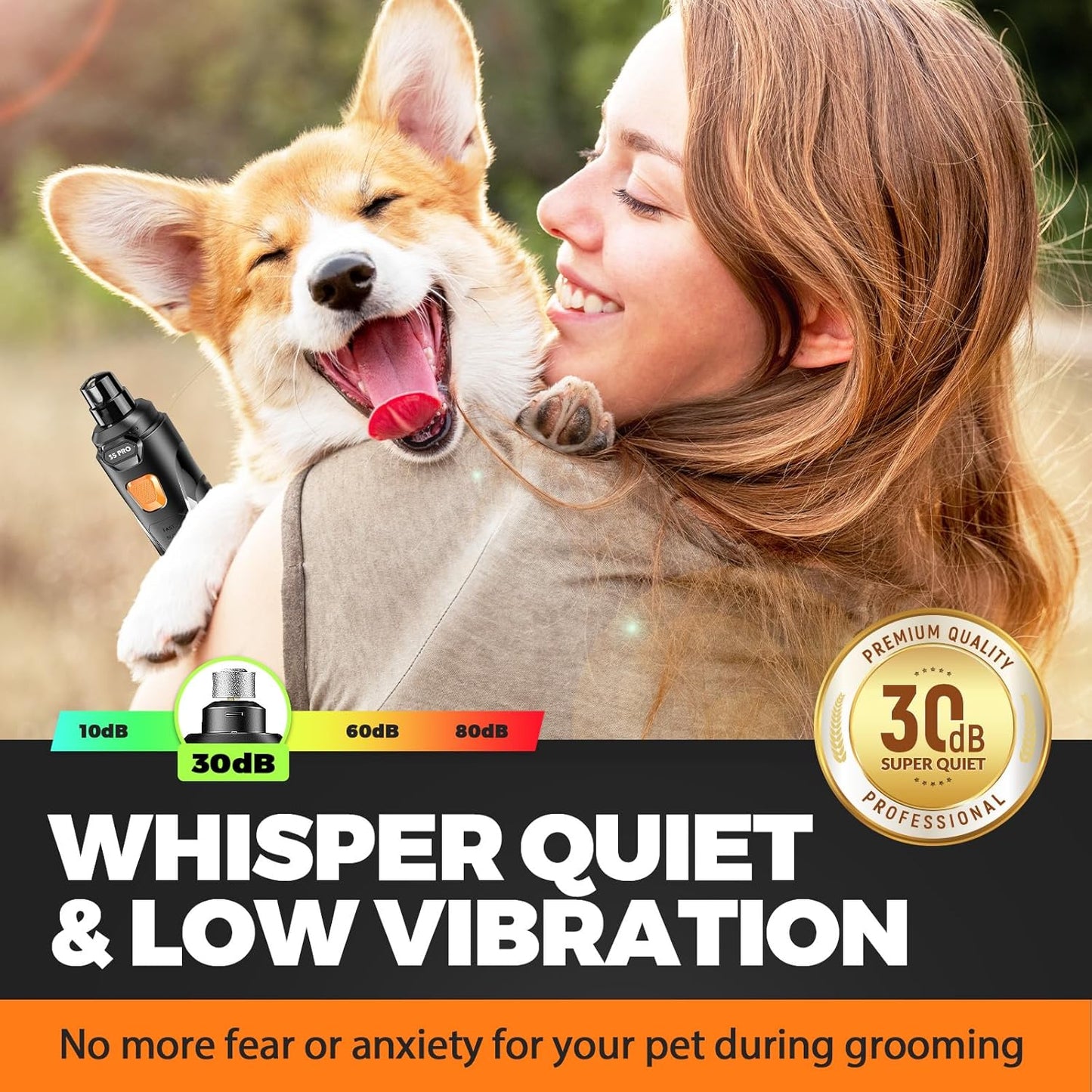 Quiet dog nail grinder low noise pet nail trimmer for sensitive dogs