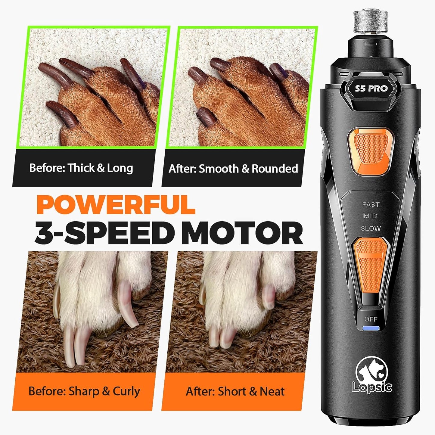 Rechargeable dog nail grinder USB powered pet grooming tool