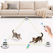 Automatic interactive cat toy with remote control and moving feather lure for indoor cats