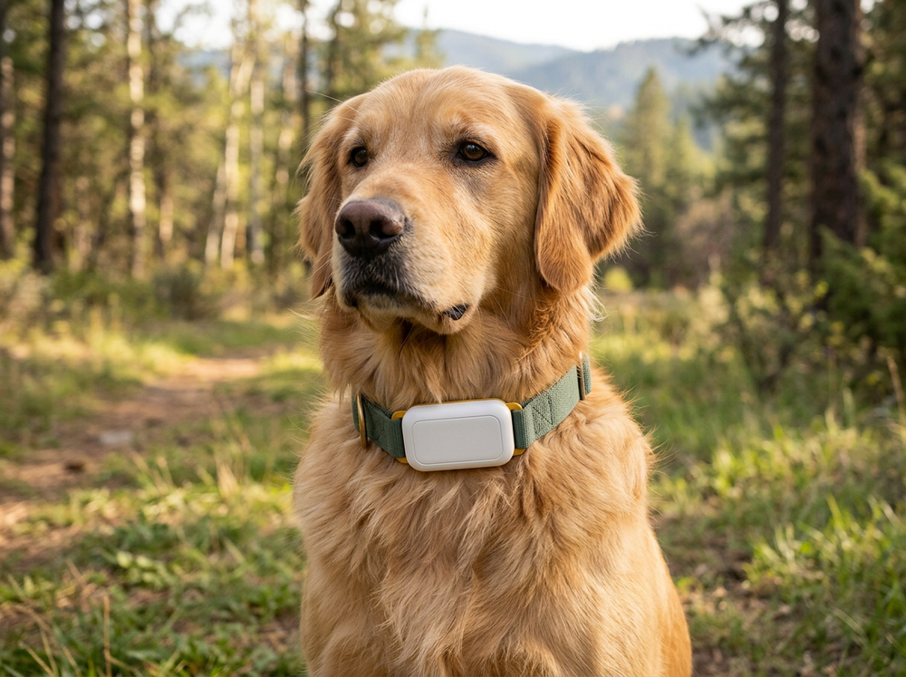 Cat wearing a smart location collar for outdoor use