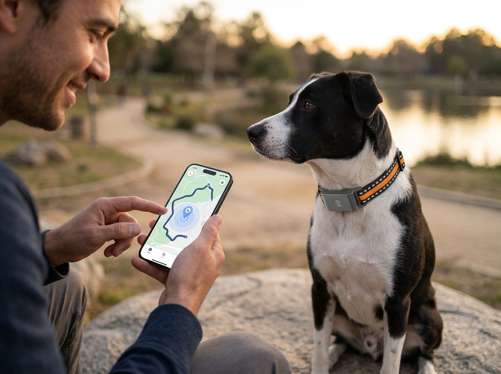 Smart positioning device attached securely to a dog collar